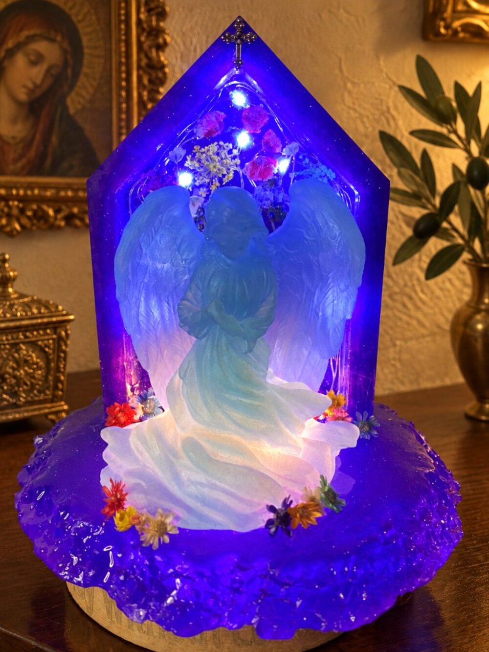 Blue Angel Dual LED Resin Night Light Christian Decor Guardian Angel Gift